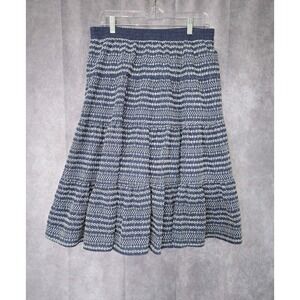 Tommy Hilfiger Embroidered Eyelet Tiered Broomstick Midi Skirt Size L Blue
